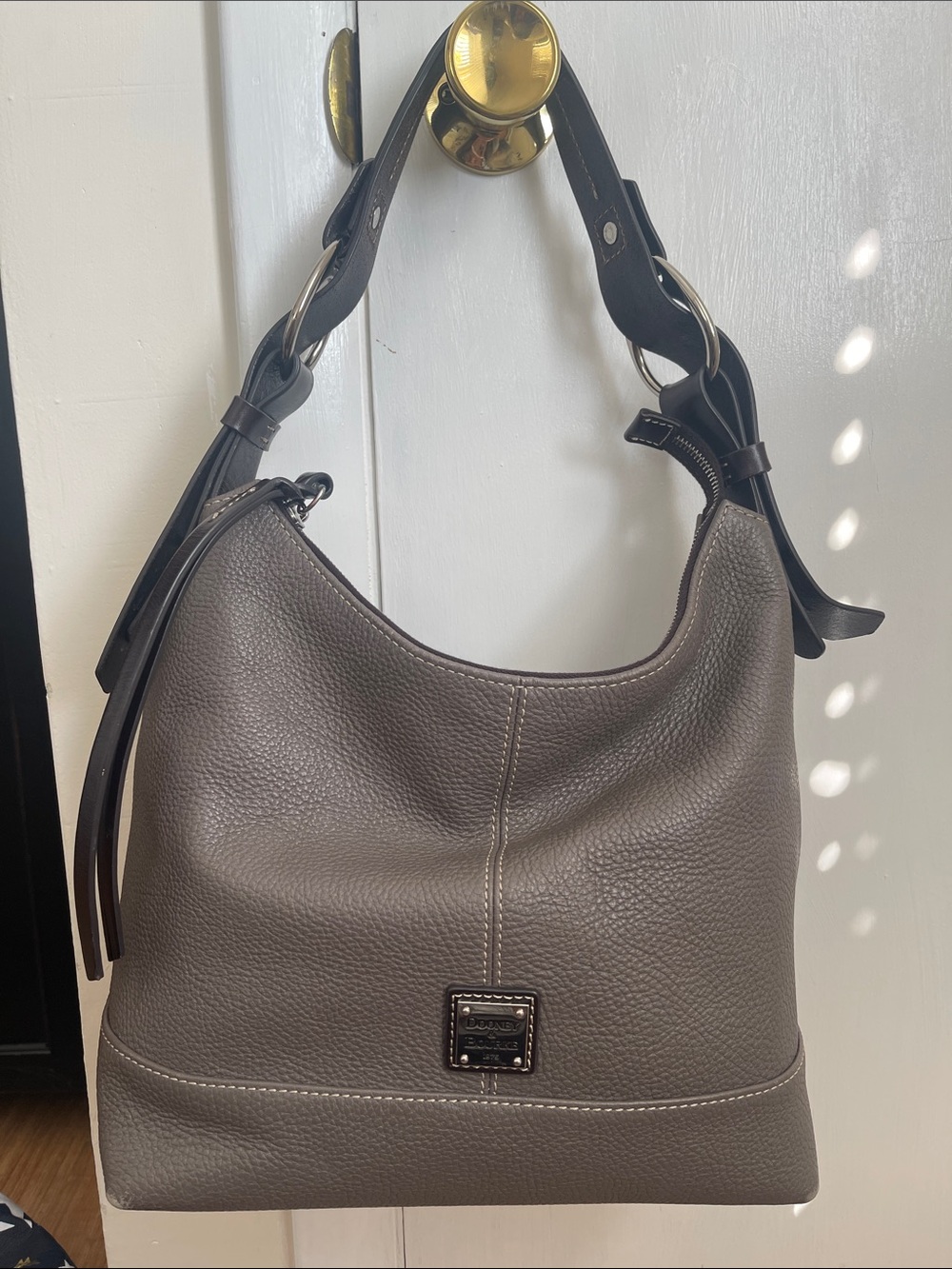 Dooney & Bourke Taupe Pebbled Leather Shoulder Bag